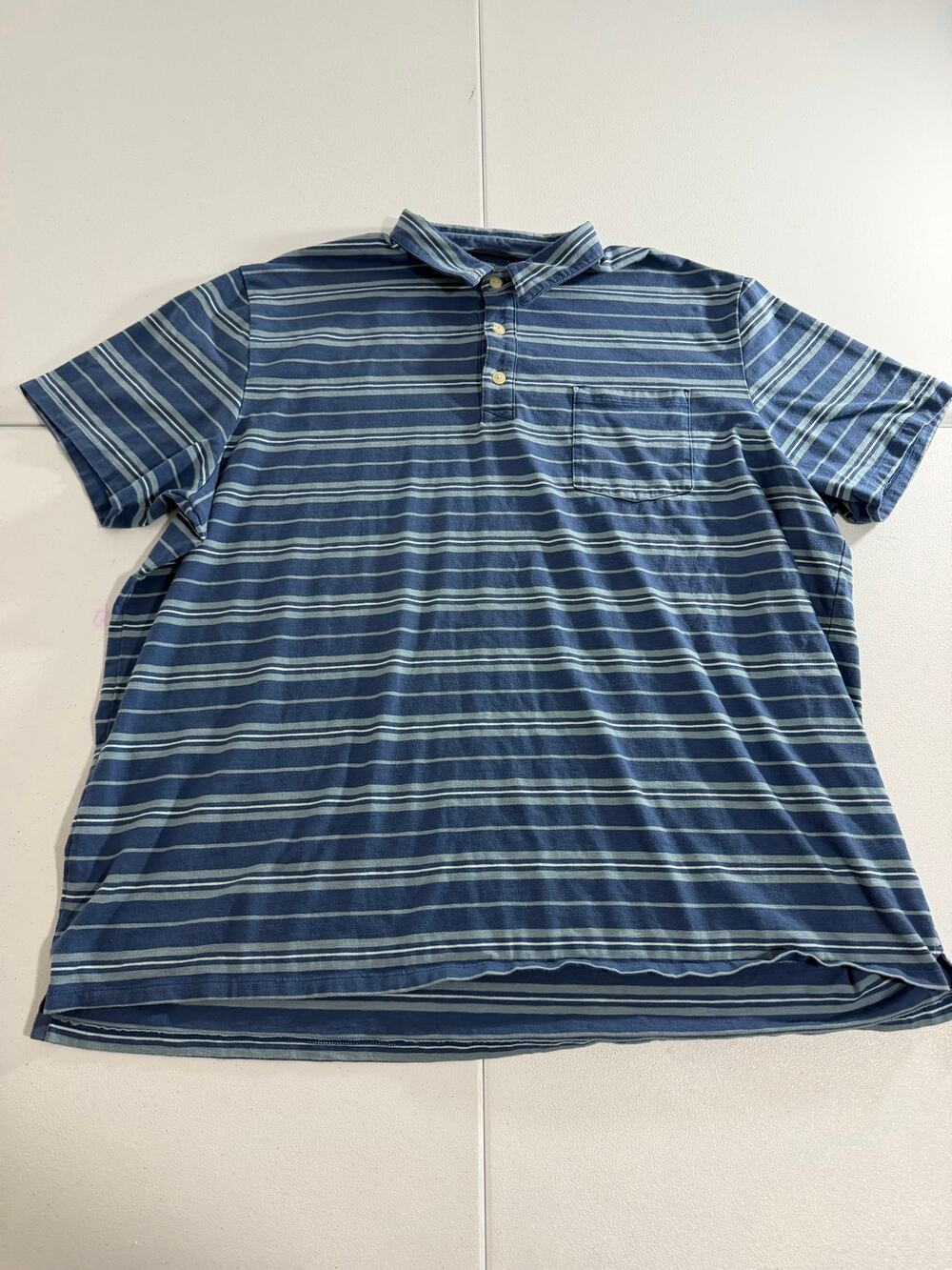 LL Bean Mens Polo Shirt XXL Tall Traditional Fit Blue Striped Pocket Cotton